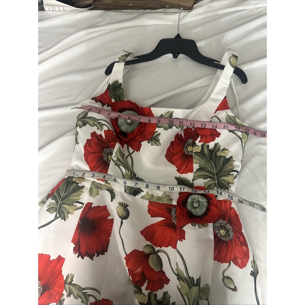 NWD $6000 Oscar de la Renta [ 10‎ ] Poppies Floral Scoop Midi Dress White Red - Picture 13 of 16